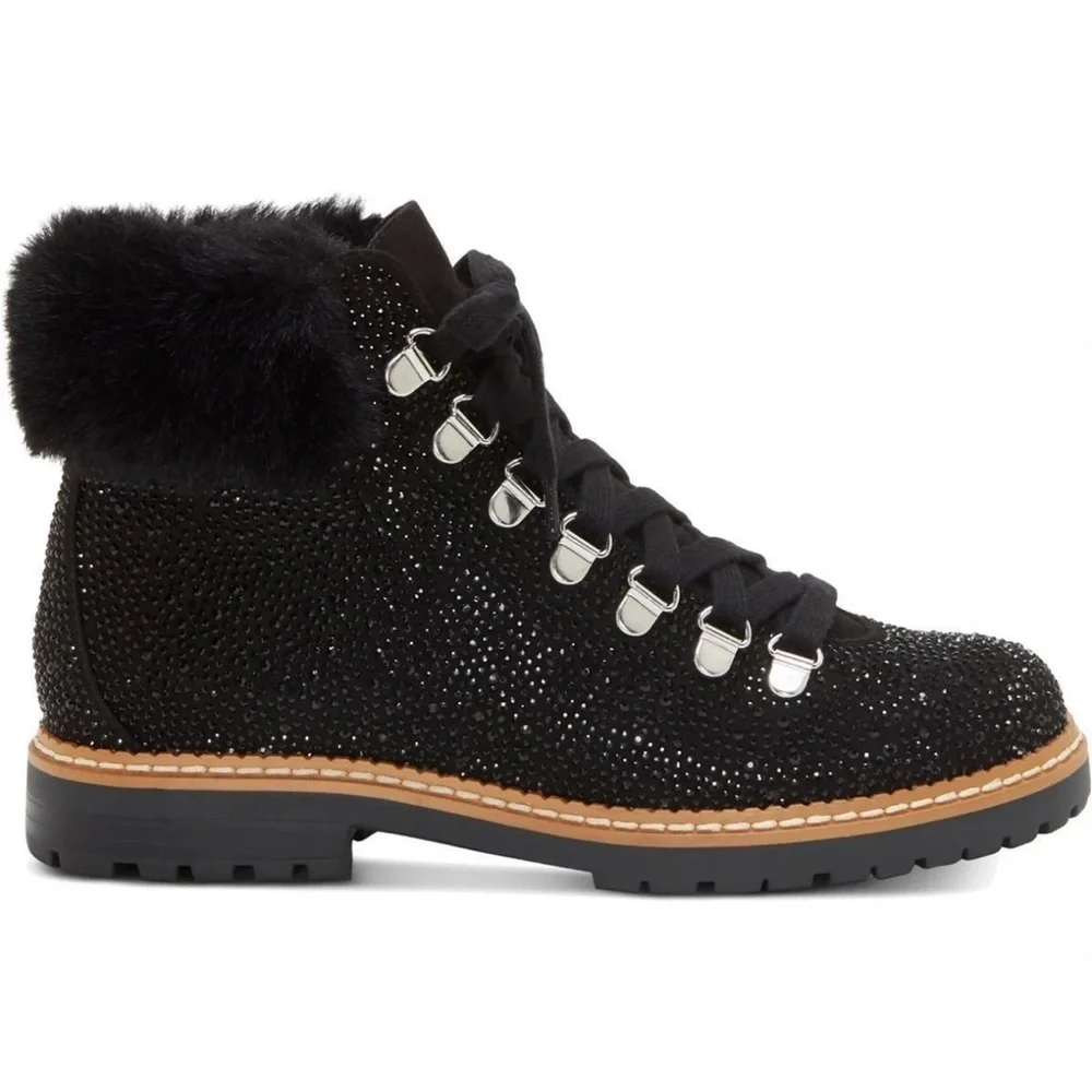 INC INTERNATIONAL CONCEPTS PRAVALE BLING FUR HIKING ANKLE BOOTS SIZE 7.5 ✨